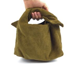 NWT Amour Vert Hemp Corduroy Tie Top Mini Hand Bag Olive Boho Indie French Girl